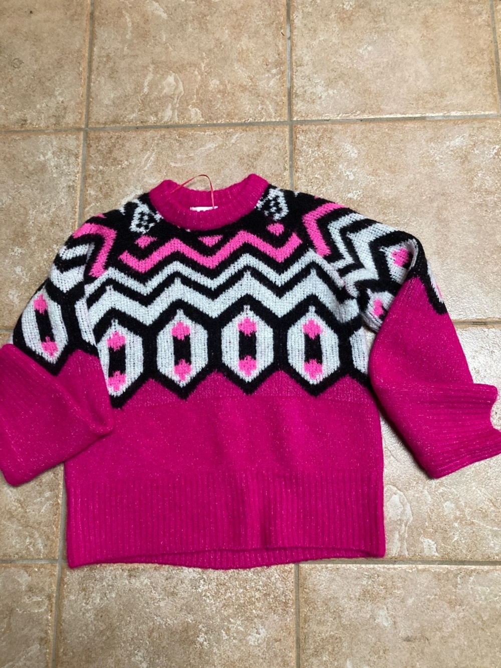 GB Ski Sweater in Fuchsia Geometric Pattern Sz XS
